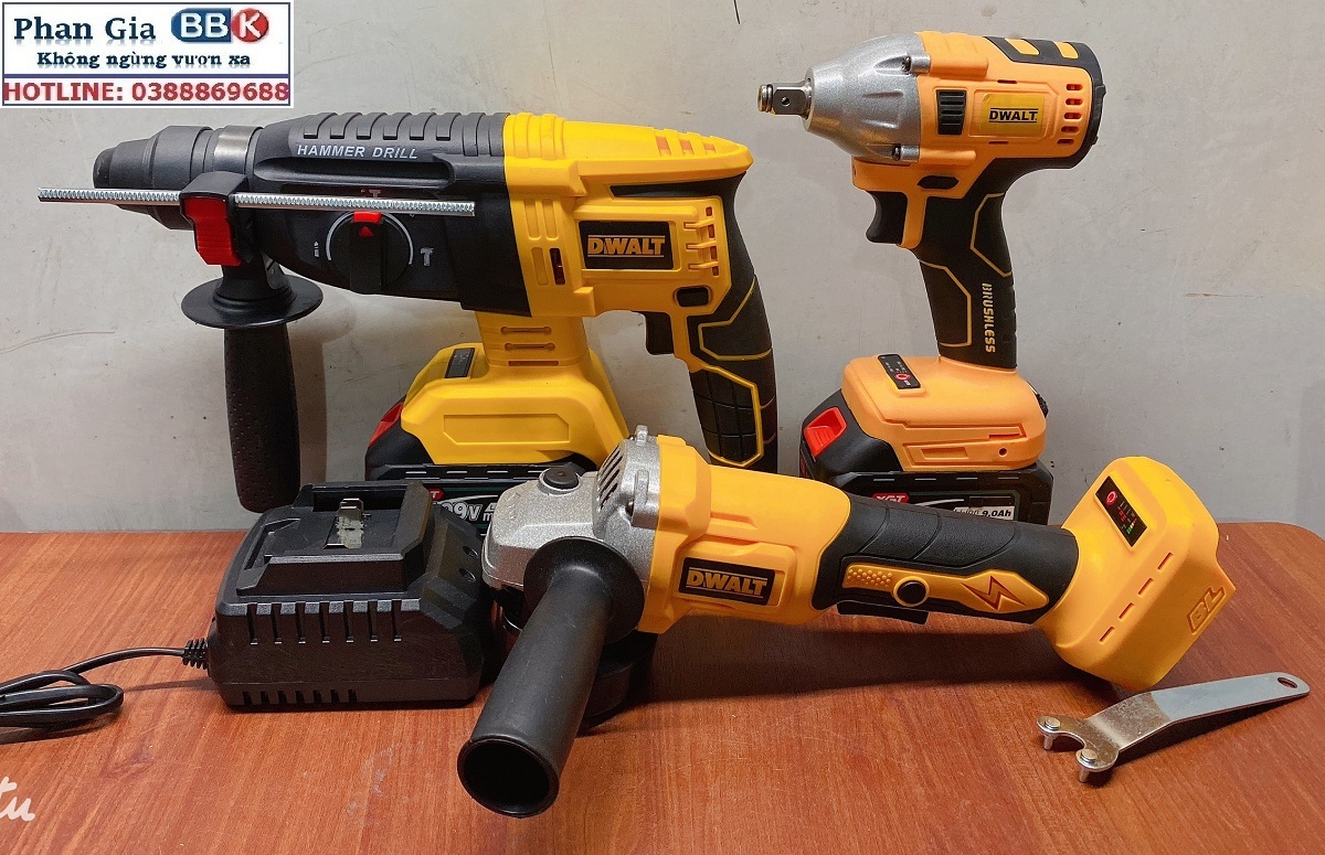 Bộ Combo 3 Trong 1 Gồm Máy Khoan Đục Bê Tông, Máy Mài Và Máy Siết Bulong Dùng Pin 199V 15 Cell, Máy Khoan Siêu Khỏe, Động Cơ Không Chổi Than - Bảo Hành 1 Năm