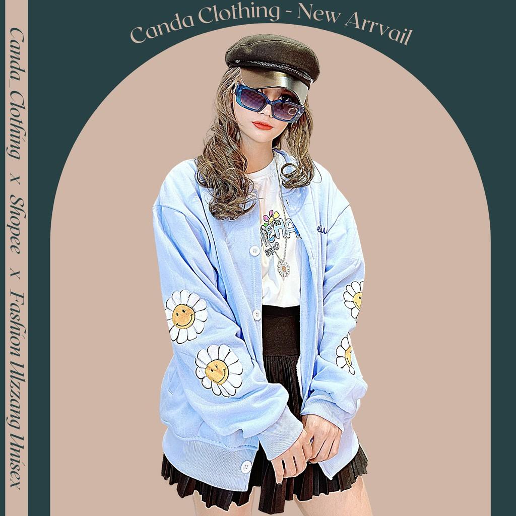 Áo khoác cardigan nữ nỉ bông dày dặn hàng quảng châu bomber in TAY HOA TAY DÂU - CANDA 3358