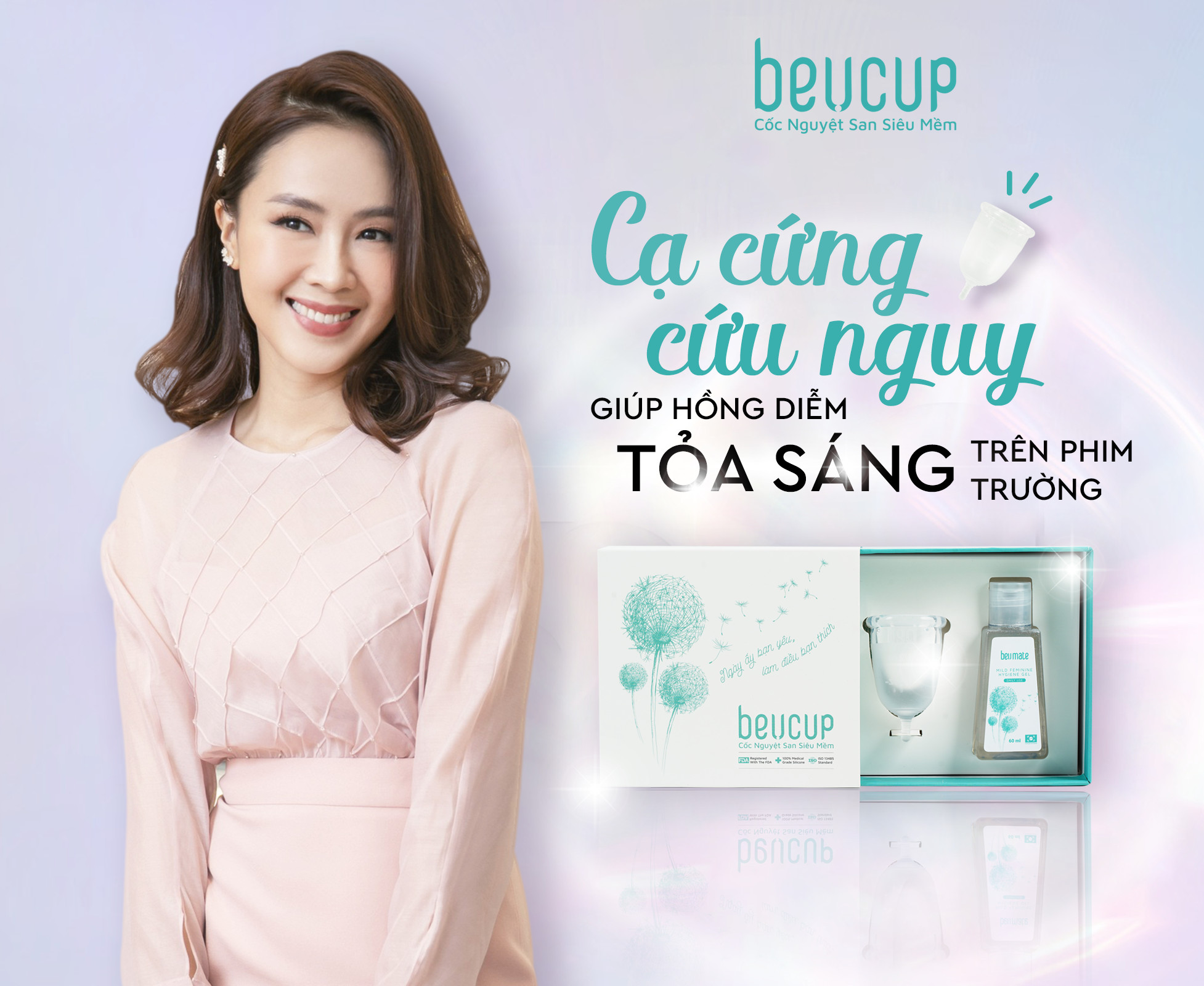 Bộ cốc nguyệt san BeU Cup chuẩn FDA Hoa Kỳ kèm gel vệ sinh cốc - xóa tan nỗi lo ngày &quot;đèn đỏ&quot;