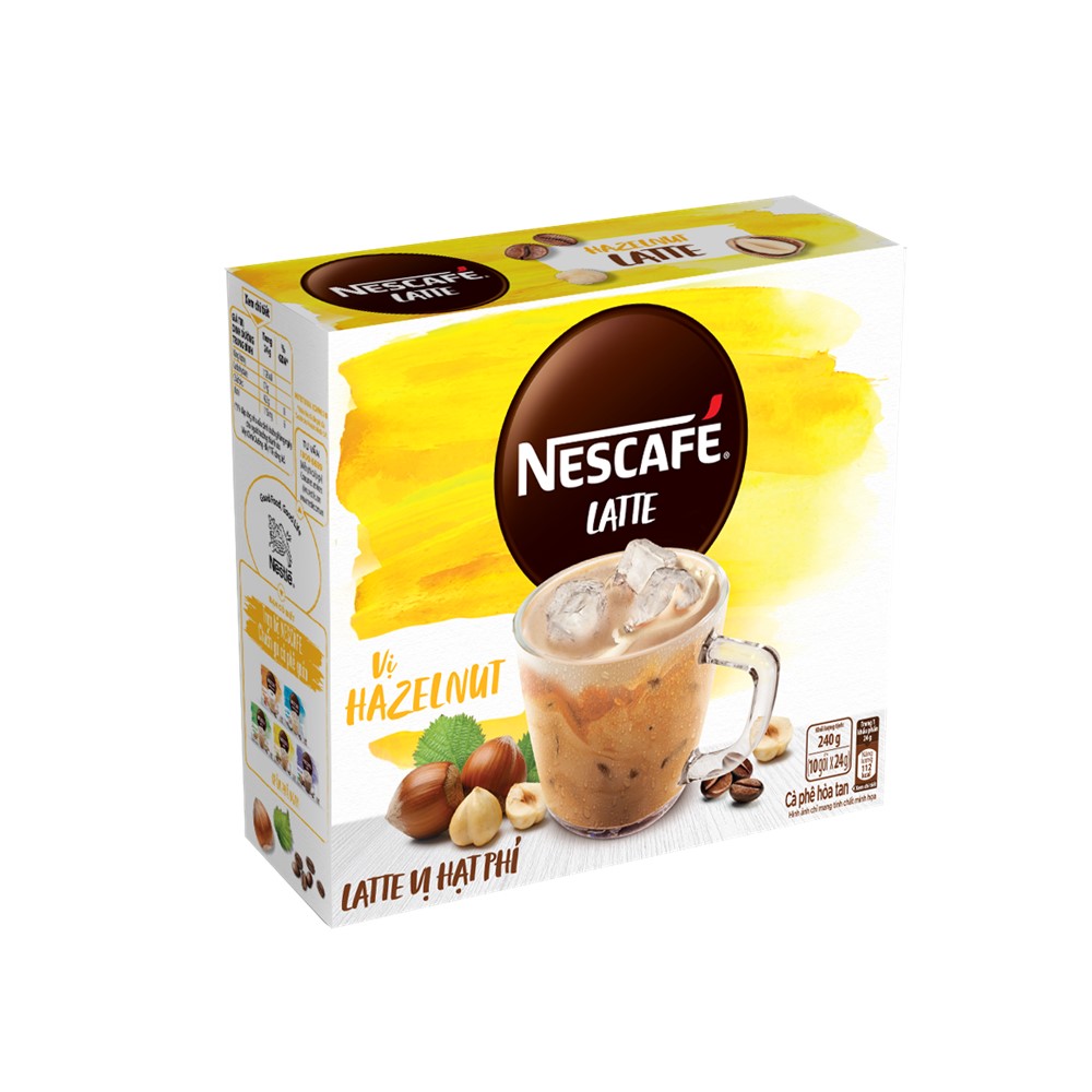 Combo 3 hộp cà phê hòa tan Nescafé Latte sữa hạt vị hạt phỉ (Hộp 10 gói x 24g) - [Tặng bộ 3 ly thủy tinh]