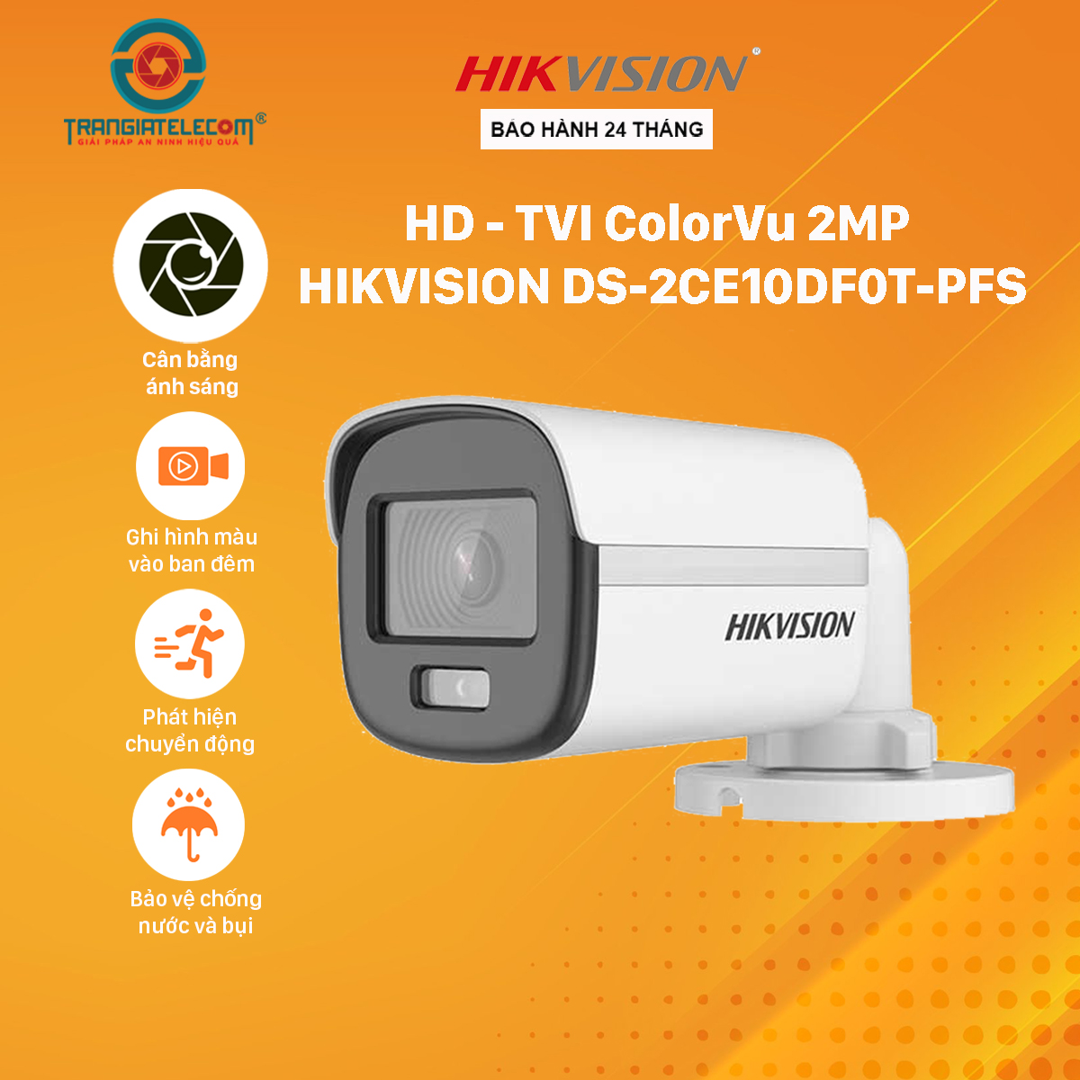 Camera HD-TVI ColorVu 2MP HIKVISION DS-2CE10DF0T-PFS - Hàng chính hãng