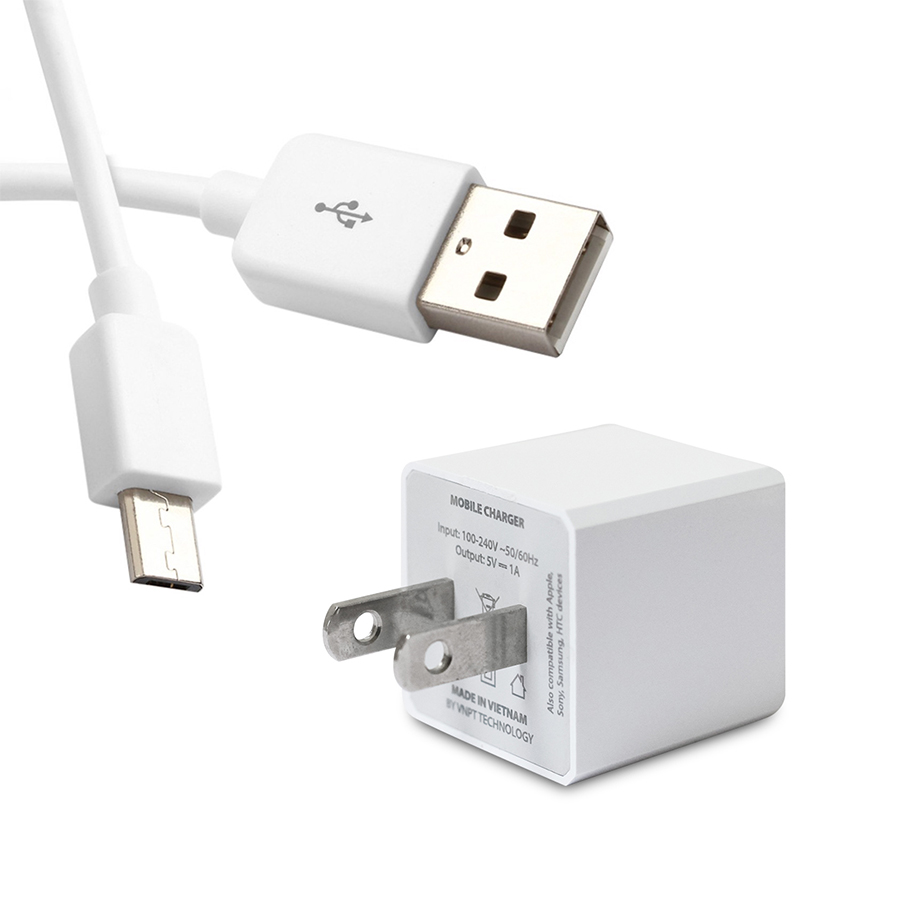 Combo Củ sạc điện thoại 5V/1A &amp; Dây sạc cổng Micro USB chính hãng cao cấp