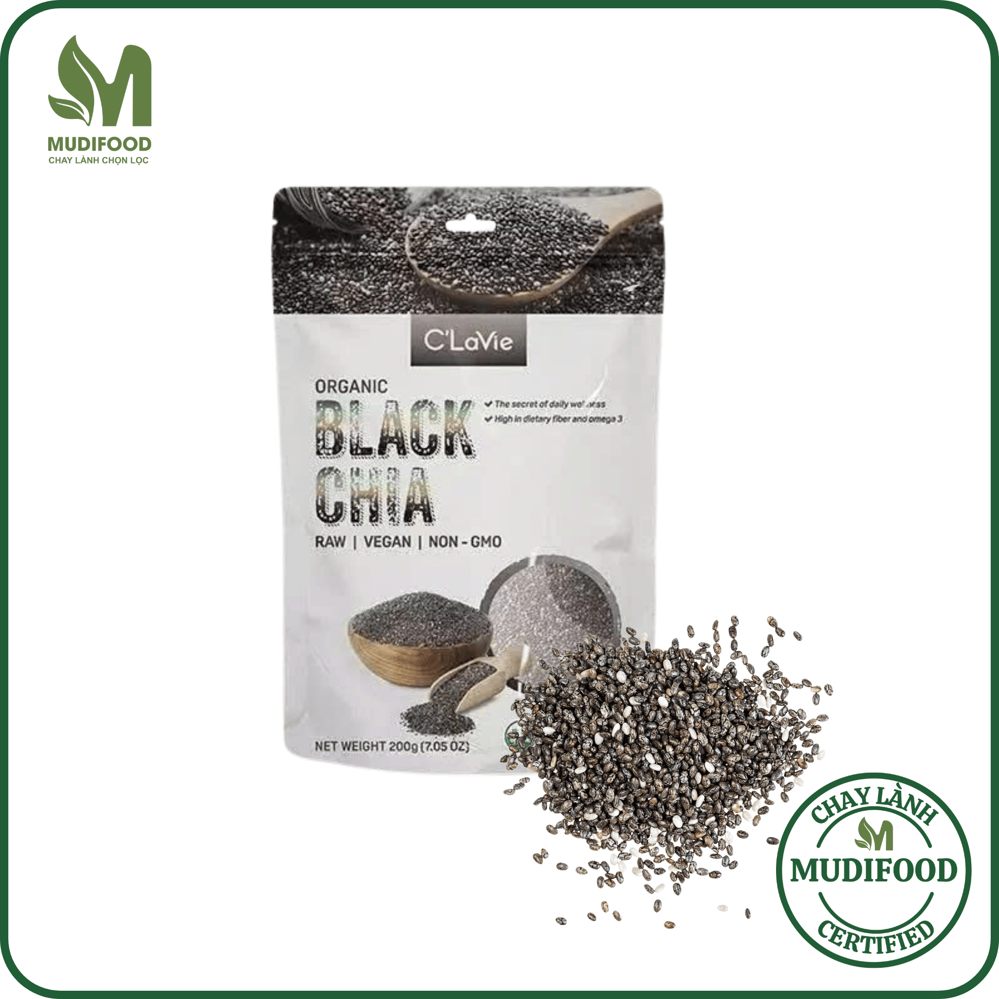 Hạt Chia Hữu Cơ C'lavie Gói 200g - Hạt Đều, Giàu Chất Xơ, Không Chứa Cholesterol