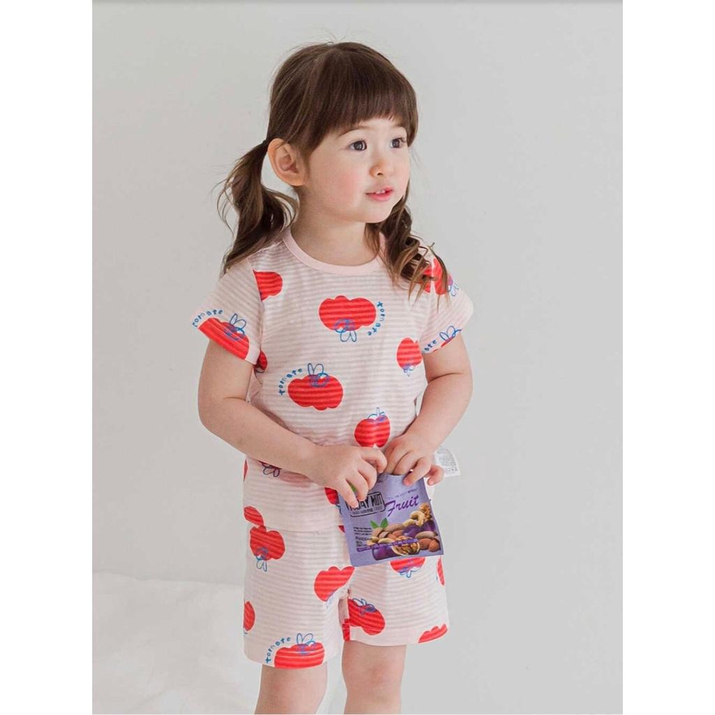 BỘ NGẮN CAO CẤP BÉ GÁI NỘI ĐỊA HÀN, CHẤT COTTON GIẤY ORGANIC, MẪU CÀ CHUA