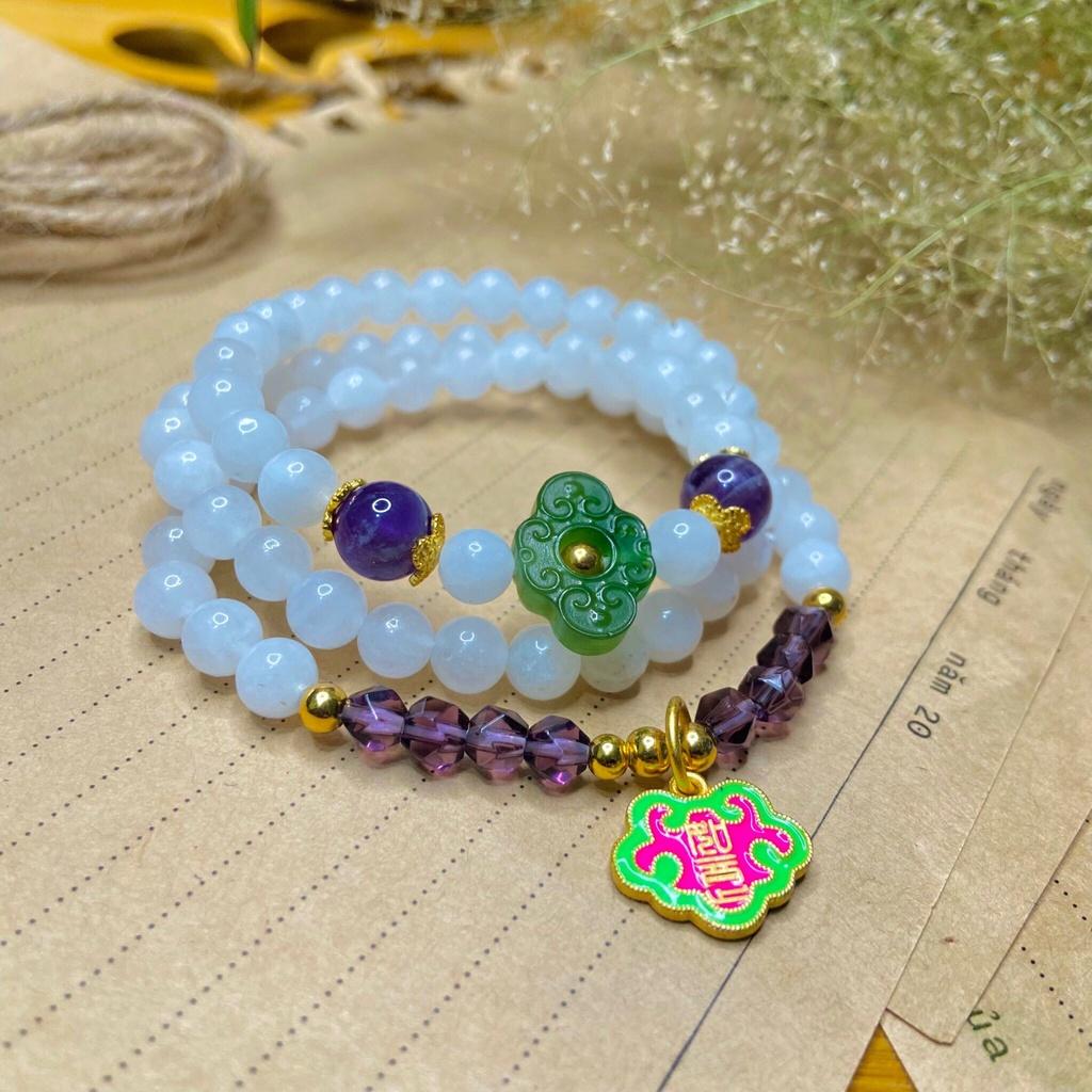 Vòng tay mã não trắng mix charm bạc s925