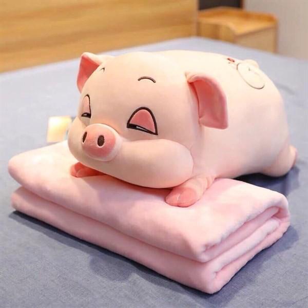 Bộ Chăn Gối Ngủ 3 Trong 1 Hình Heo Đáng Yêu