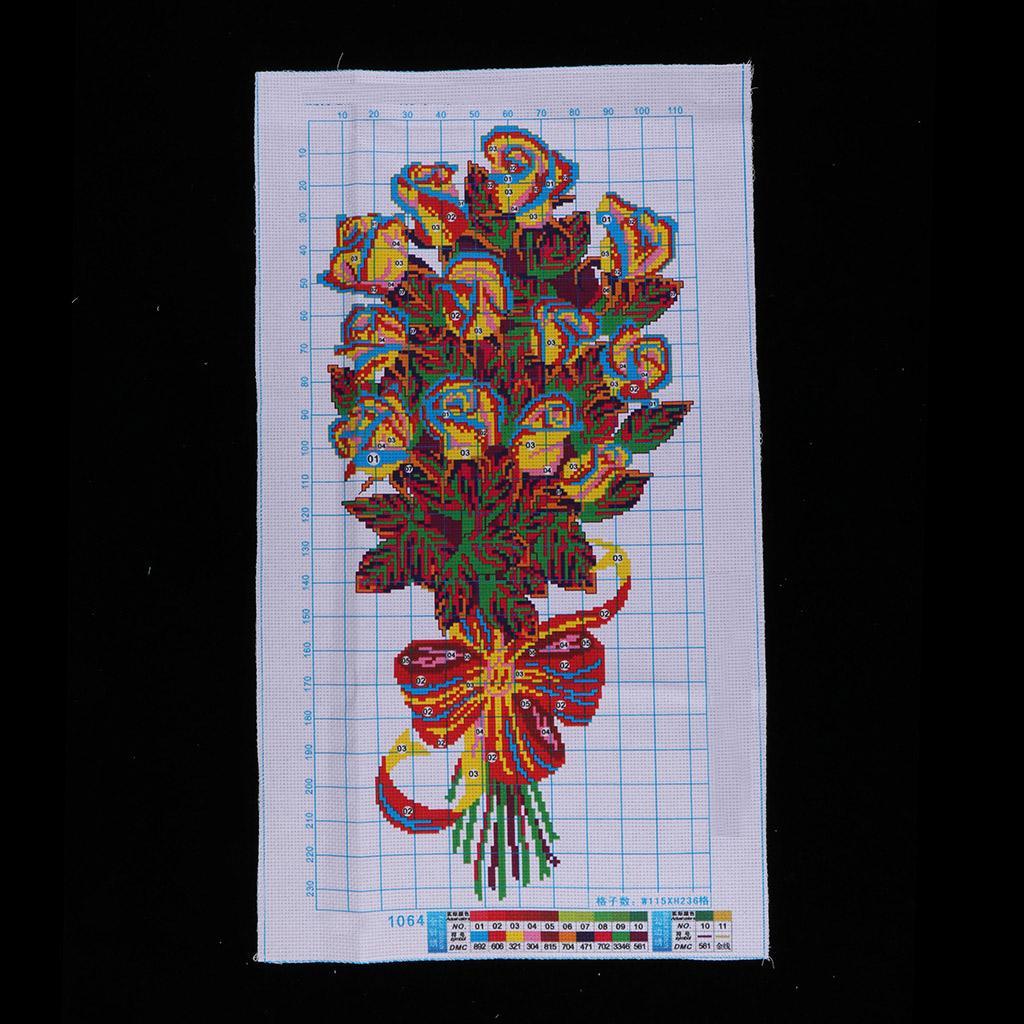 DIY Stamped Cross Stitch Kits Pre-Printed Roses Bouquet Pattern Embroidery