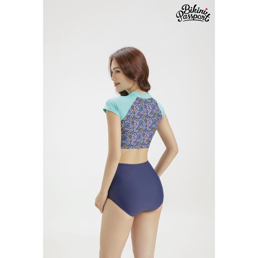 Áo bơi NỮ lẻ BIKINI PASSPORT kiểu Croptop tay ngắn có khoá - màu Xanh da trời - BS240_BU