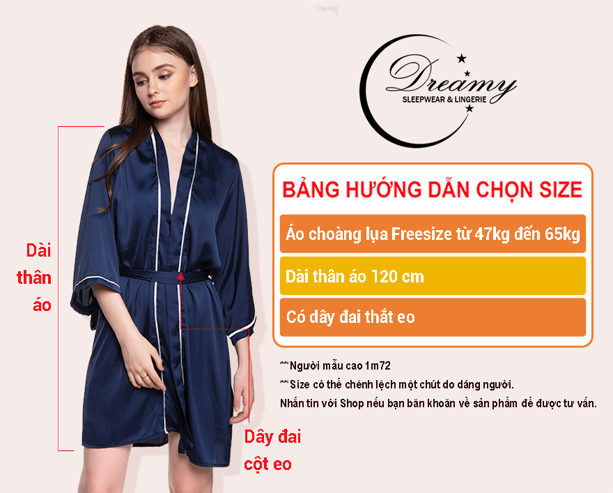 Dreamy-CL02-41-FS-Áo Choàng Ngủ Lụa Cao Cấp, Áo Choàng Ngủ Nữ, Áo Choàng Gợi Cảm, Áo Choàng Ngủ Phối Viền trắng Màu xanh đen