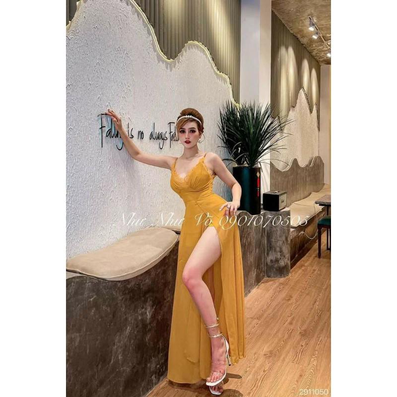 Đầm xòe 2 dây cổ viền ren