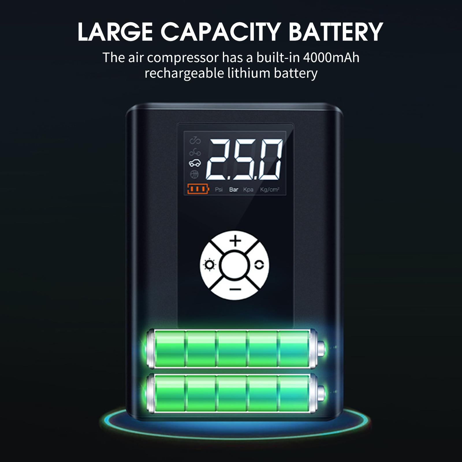 Máy Bơm Hơi Mini Không Dây 120Ps Với Đèn Led Pin Có Thể Sạc Lại 4000Mah