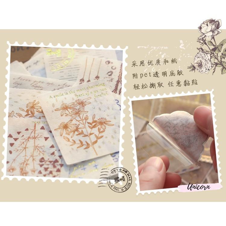 Set 40 sticker phong cách vintage - hình con tem bronzing sticker
