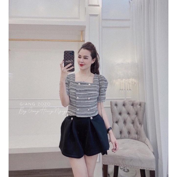 Quần xốp phồng quảng châu,quần chất xốp phồng.quần short nữ 4 khuy 2 màu đen trăng