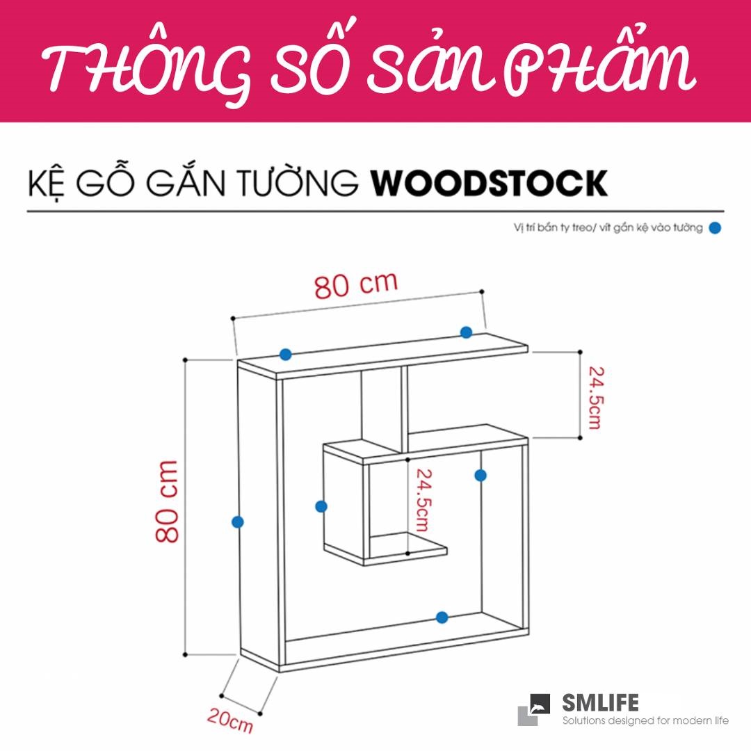 Kệ gỗ treo tường trang trí hiện đại SMLIFE Woodstock