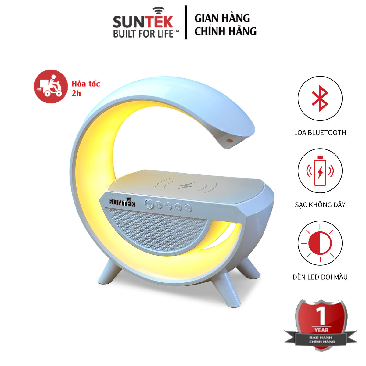 LOA BLUETOOTH CHỮ G kiêm SẠC KHÔNG DÂY tích hợp ĐÈN LED ĐỔI MÀU SUNTEK BT2301 - Hàng Chính Hãng - Bảo hành 12 tháng