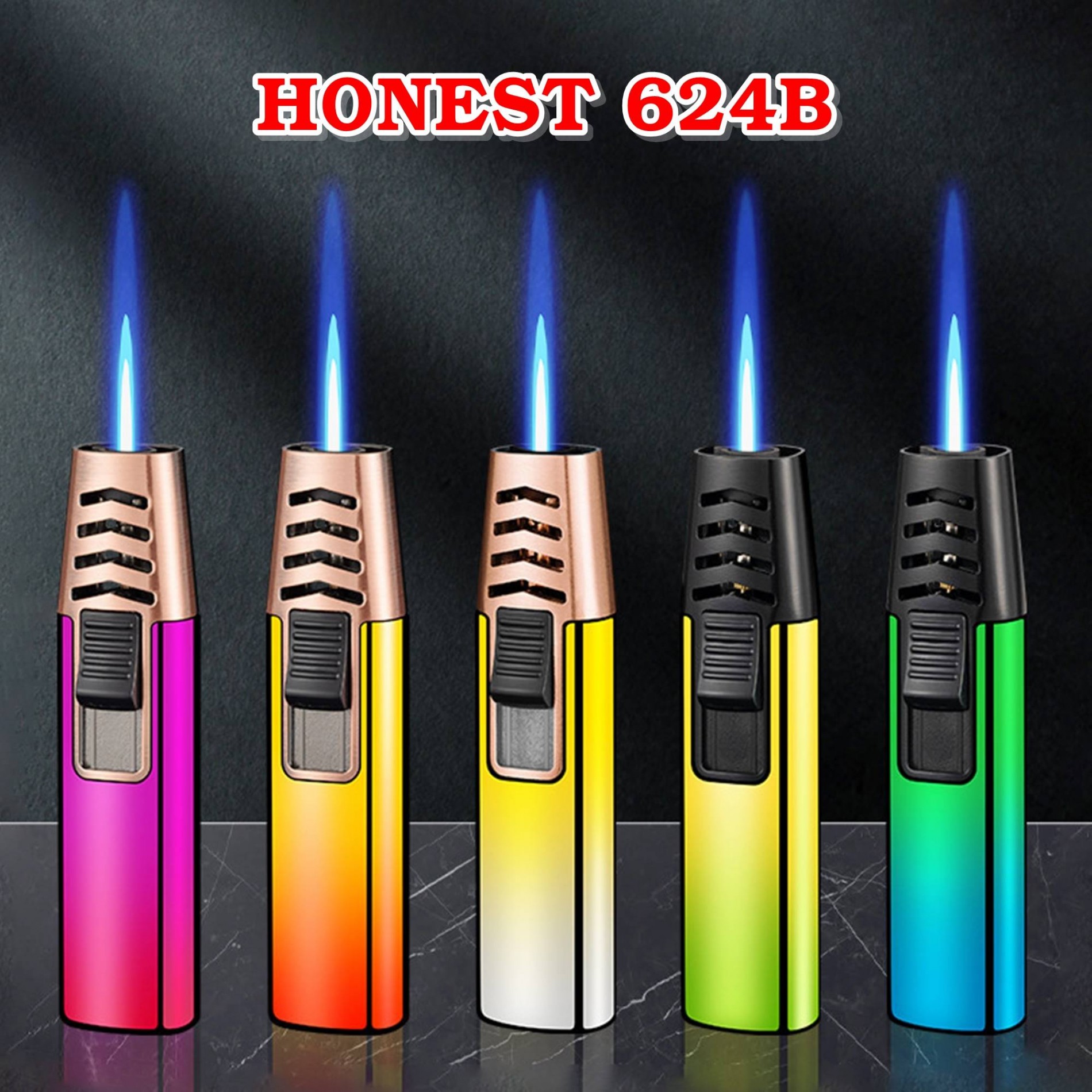 Hột quẹt bật lửa khè HONEST 624B màu cầu vòng - xài gas