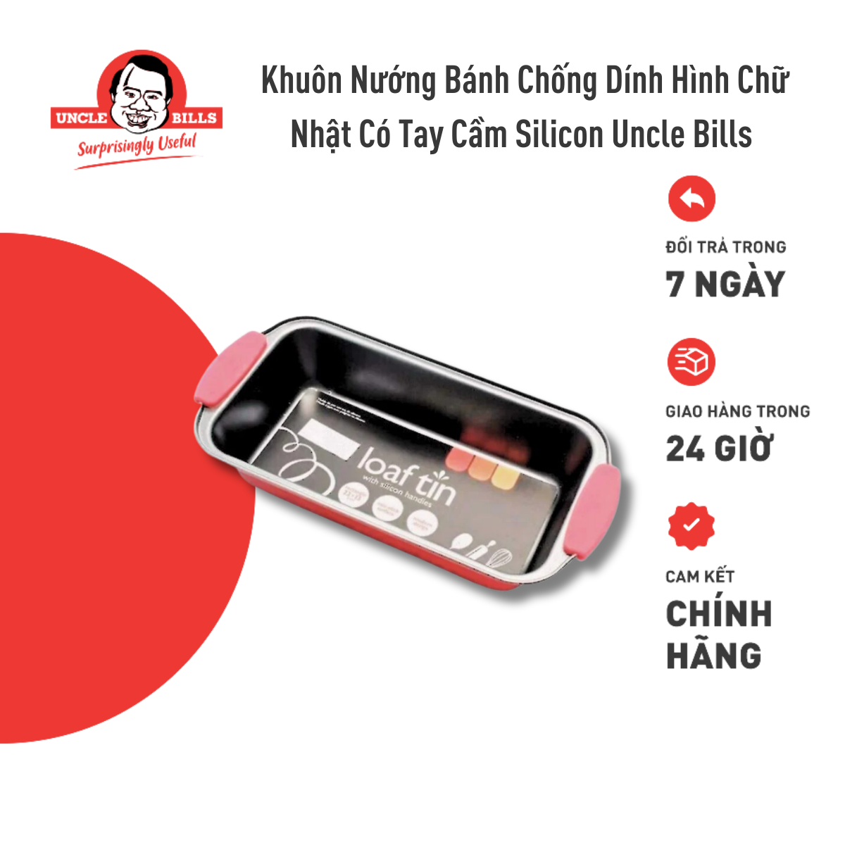 Khay Nướng Bánh Hình Chữ Nhật Có Tay Cầm Silicon Uncle Bills KC0292