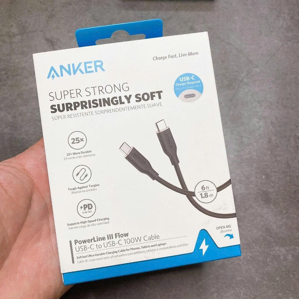 Cáp Sạc Nhanh Anker PowerLine III Flow Type-C to C 100W 5A –  A8553 Chính Hãng.Hàng Nhập Khẩu