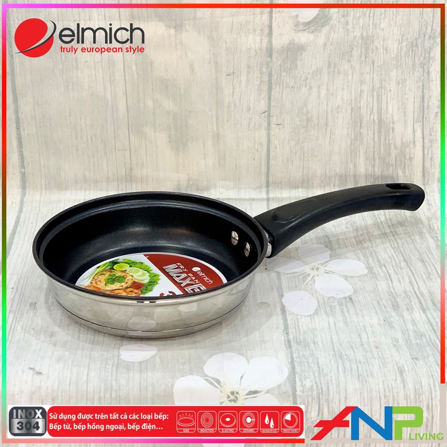 Chảo Inox 3 Đáy Chống Dính Elmich Smartcook Max B Size 16 - 20 - 24 - 26Cm - Hàng Chính Hãng - Size 20 X 5Cm El - 3766