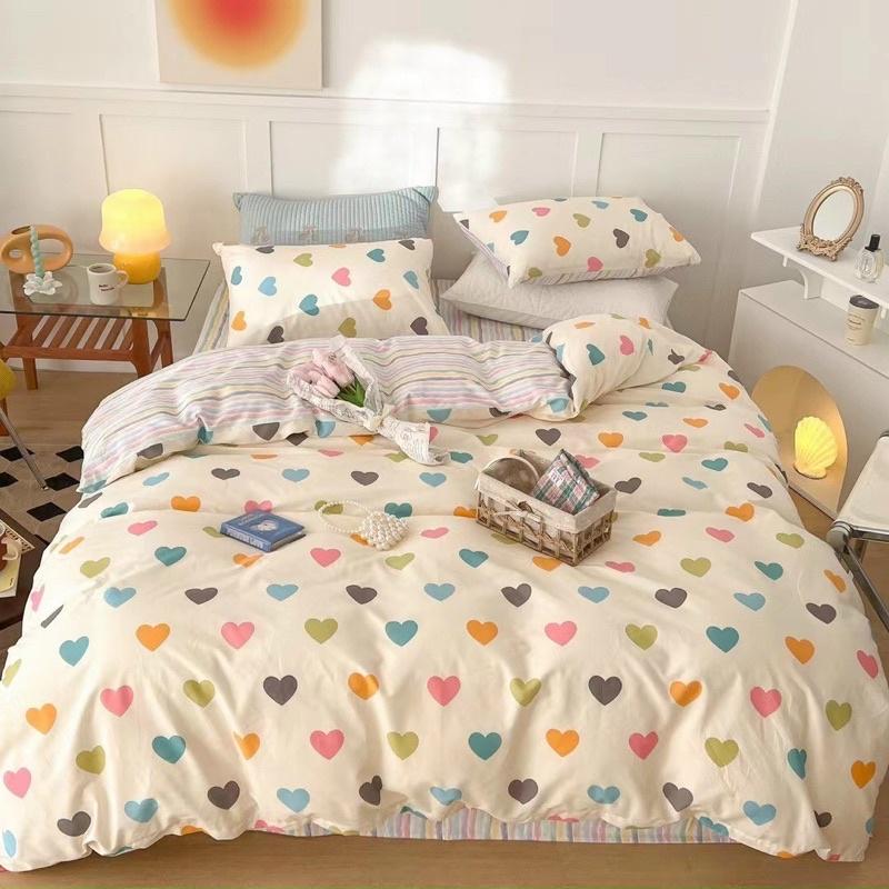 Bộ Chăn Ga Gối Cotton Living 100%cotton Hàng Nhập Khẩu Cao Cấp 4 Món Trái Tim