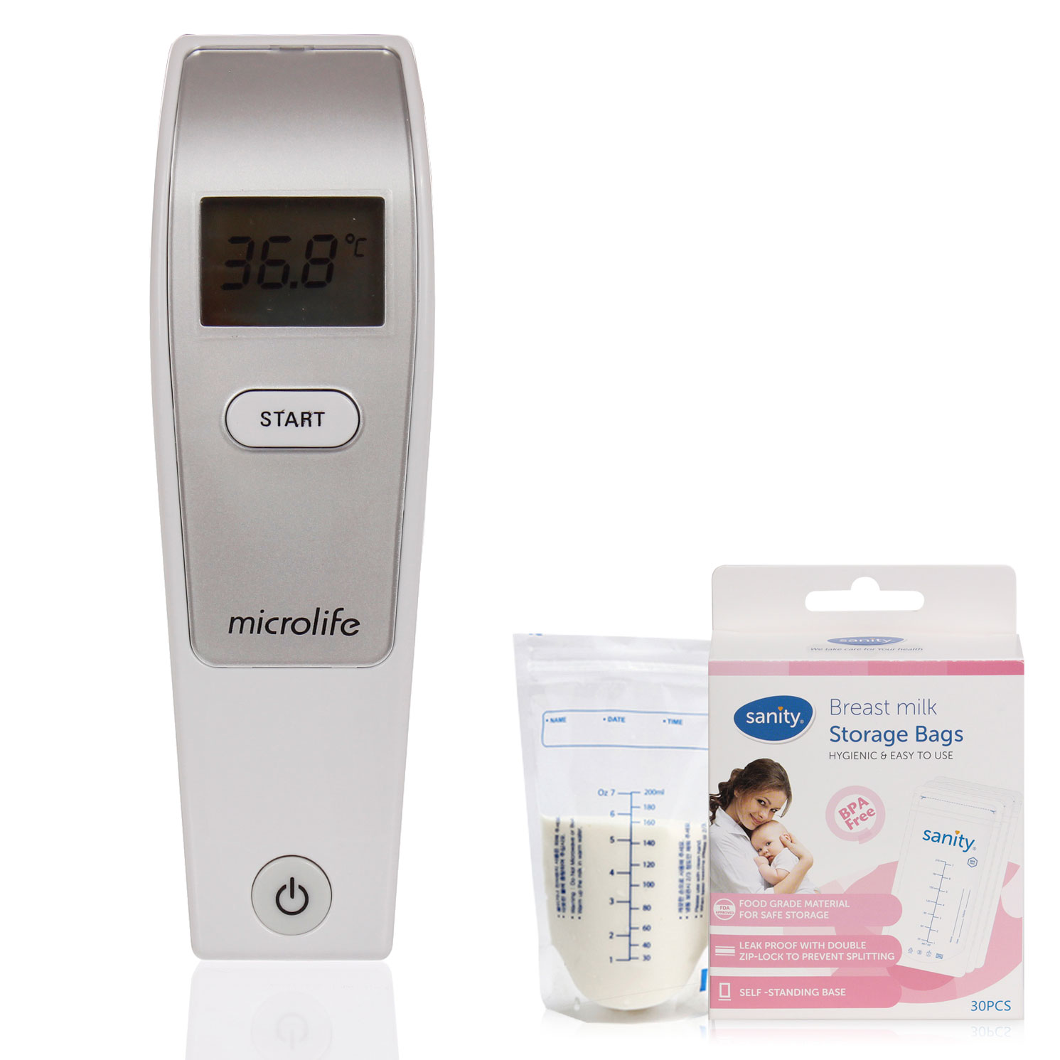 [Combo 2 trong 1] Nhiệt Kế Đo Trán Microlife FR1MF1 + 1 Hộp Túi Trữ Sữa 30 Cái Sanity