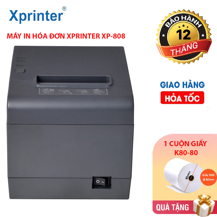 Máy In Bill, In Hóa Đơn Nhiệt Xprinter XP-808 USB + BLUETOOTH Khổ In 80mm TẶNG KÈM CUỘN GIẤY K80-80- HÀNG CHÍNH HÃNG