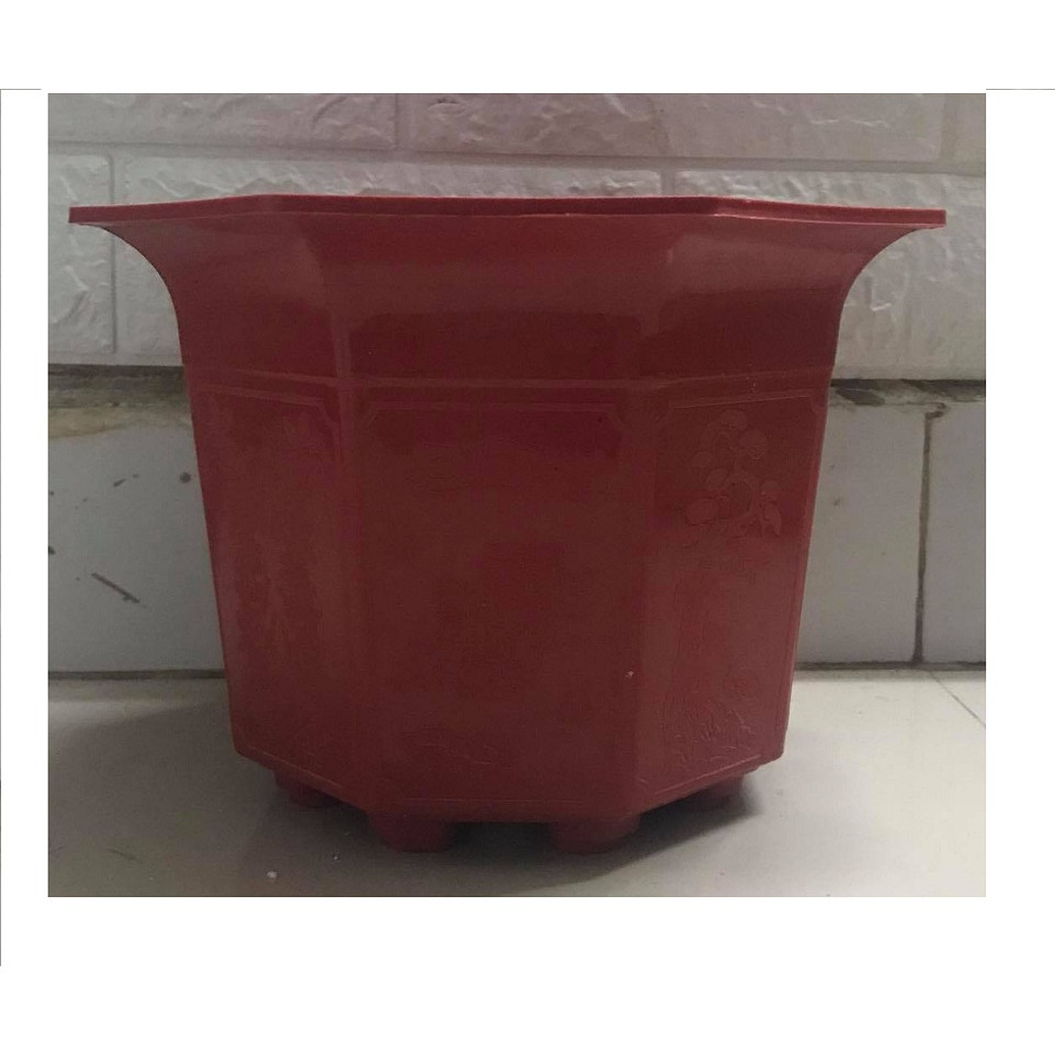 1 Chậu Nhựa Trồng Cây Hoa, Cây Cảnh Bát Giác Màu Đỏ Kích Thước 210x170