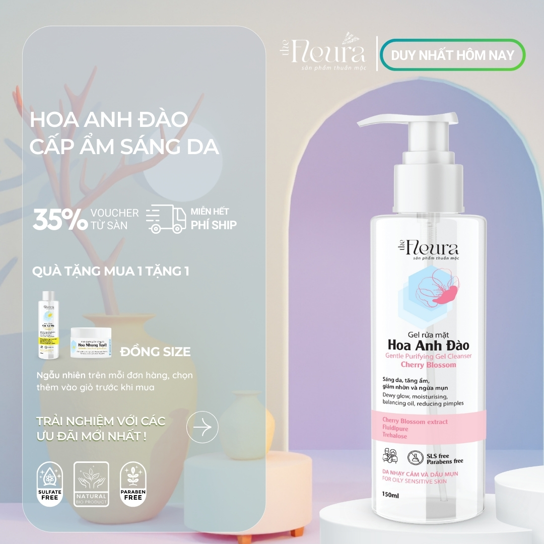 Gel Rửa Mặt Tạo Bọt Dịu Nhẹ Cho Da Dầu Mụn Nhạy Cảm, không chứa xà phòng, gúp sáng da, sản phẩm chính hãng the Fleura – 150ml