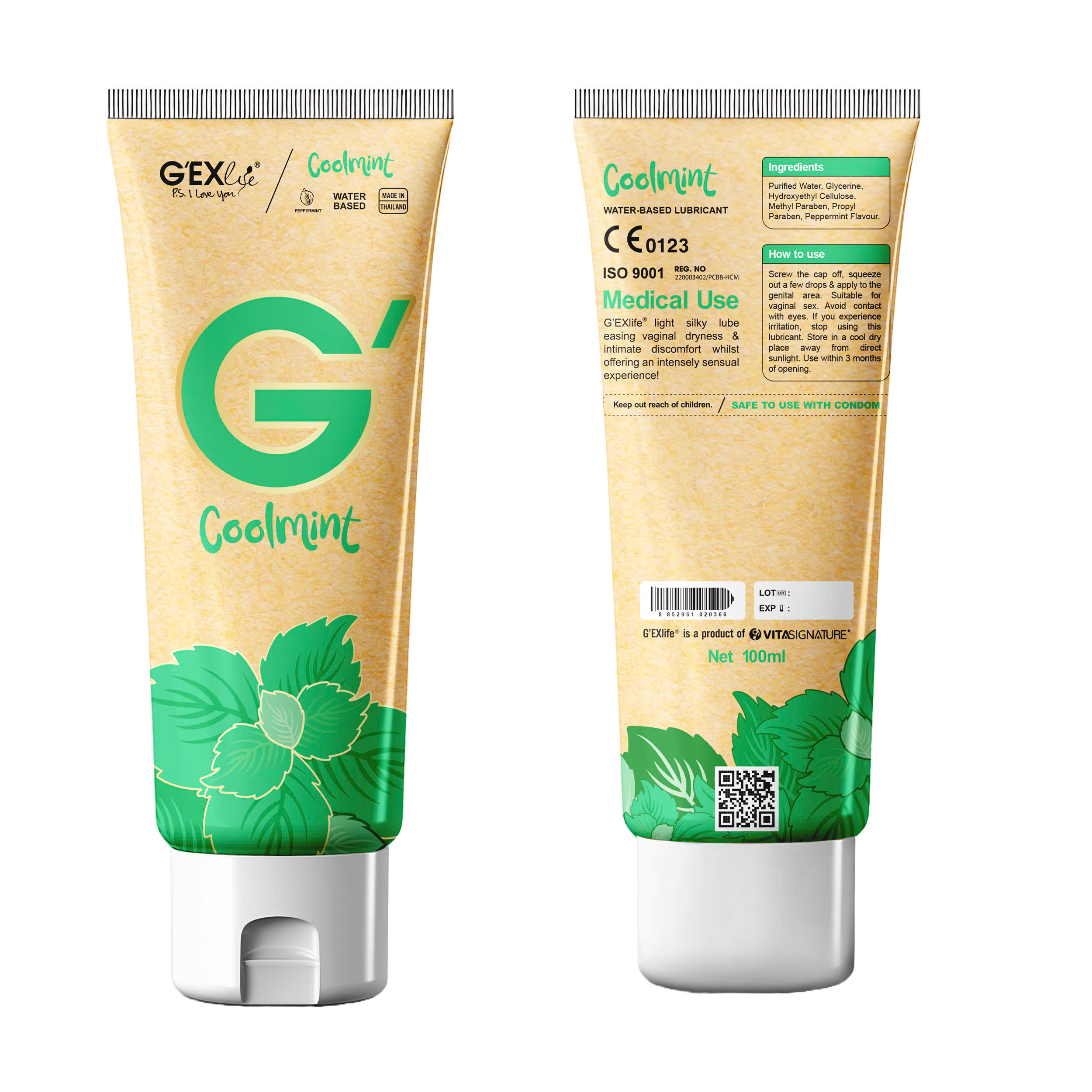 Tuýp 100ml - Gel bôi trơn gốc nước cao cấp G'EXlife Coolmint - Mùi Bạc hà - thơm mát