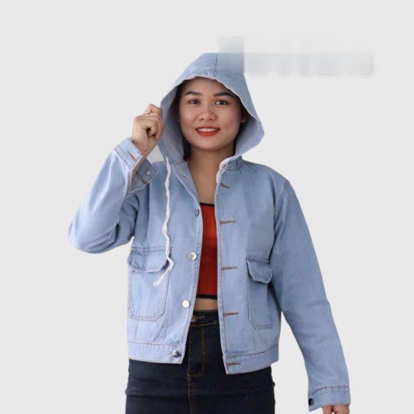 Áo khoát jean nữ rẻ mũ trơn túi hộp túi trong bao đẹp siêu hot-A3110 - Như hình