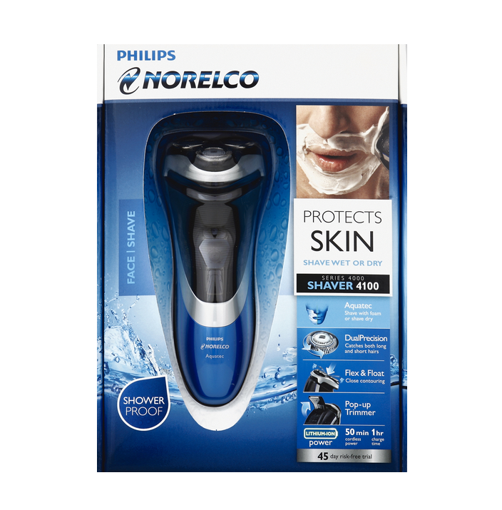 Máy cạo râu khô và ướt cao cấp Philips Norelco Aquatec Shaver AT810/41 AT811/41 hệ thống lưỡi kép Super Lift&amp;Cut - Hàng Chính Hãng