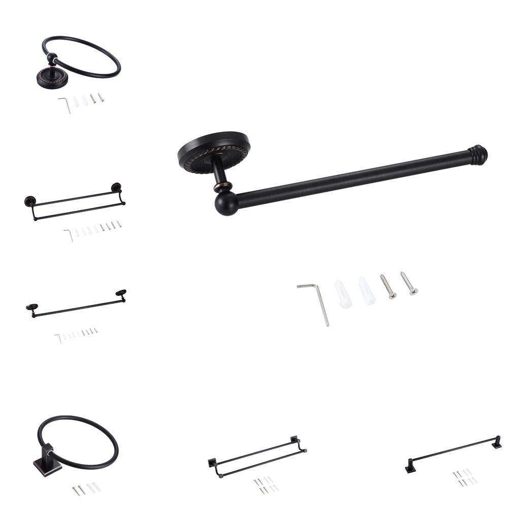 Black Bathroom Towel Rail Wall Mounted Hanging Rod Towel Bar Organizer #A