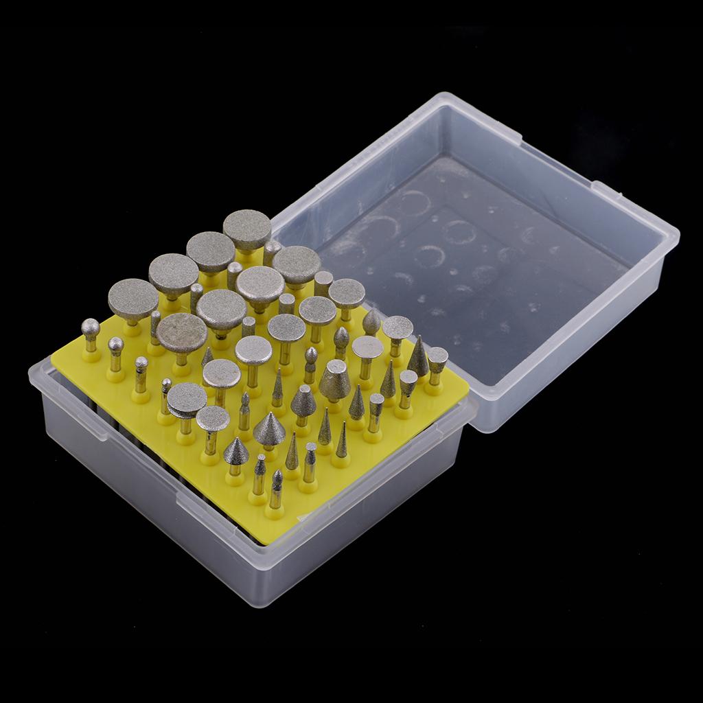 50 Pieces Professional Quality 1/8-Inch Shank Diamond Coated Rotary Burrs Set Fits Rotary Tools,Diamond Burr Set for Jewelry,Glass,Stone,Ceramic
