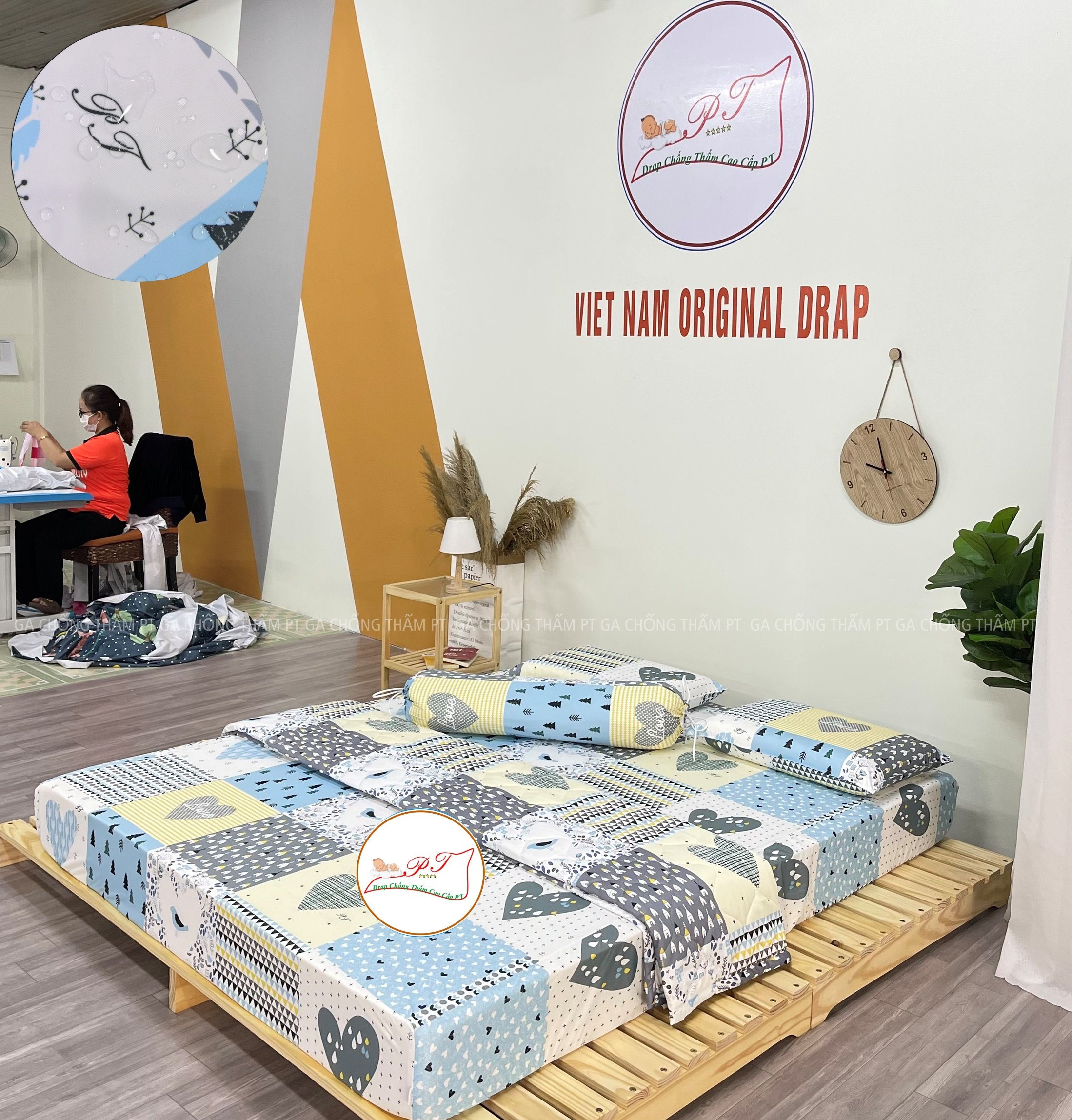 Ga Chống Thấm Cao Cấp PT Mẫu Họa Tiết Love Xanh