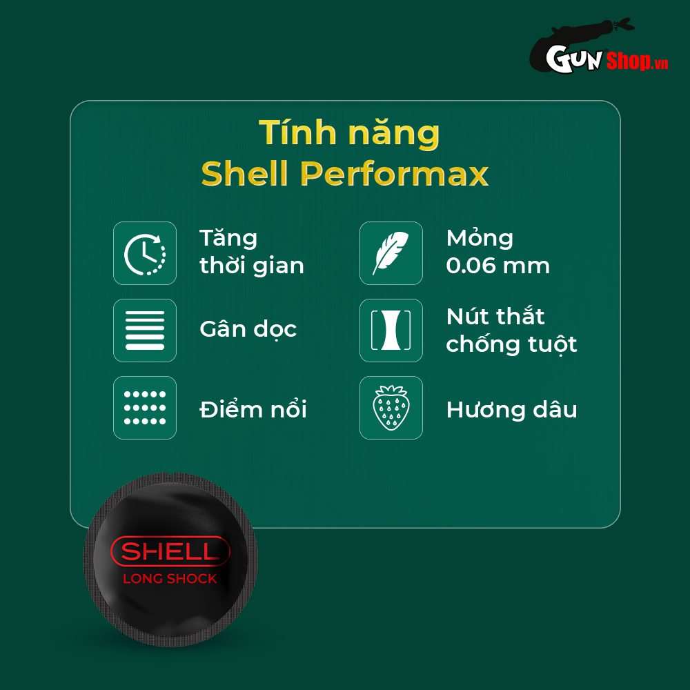 Bao cao su Shell Dino T-rex - Hộp 2 cái - 1 bao nhiều vòng gai, bi nổi lớn + 1 bao Shell Performax