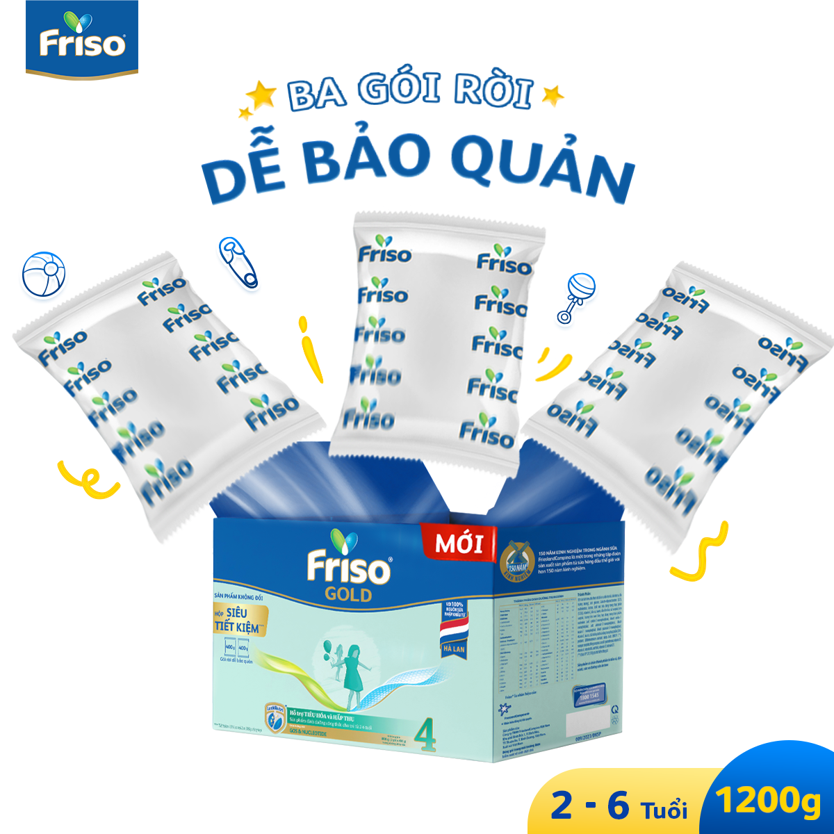 Sữa Bột Friso Gold 4 Hộp Giấy 1200G (Dành cho trẻ 2 - 6 tuổi)