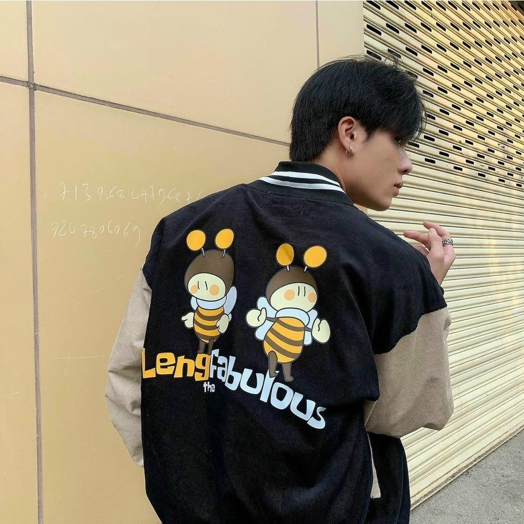 Áo khoác nhung tăm jacket Logo Thuê Chị Ông Nâu Nâu Hình Thật Cuối Form Rộng Đẹp