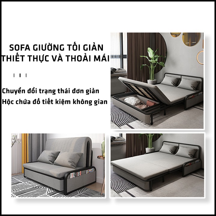 Giường ngủ sofa gấp gọn thành ghế sofa. Sofa giường đa năng có ngăn chứa đồ. Giường sofa thông minh. Tặng kèm 2 gối