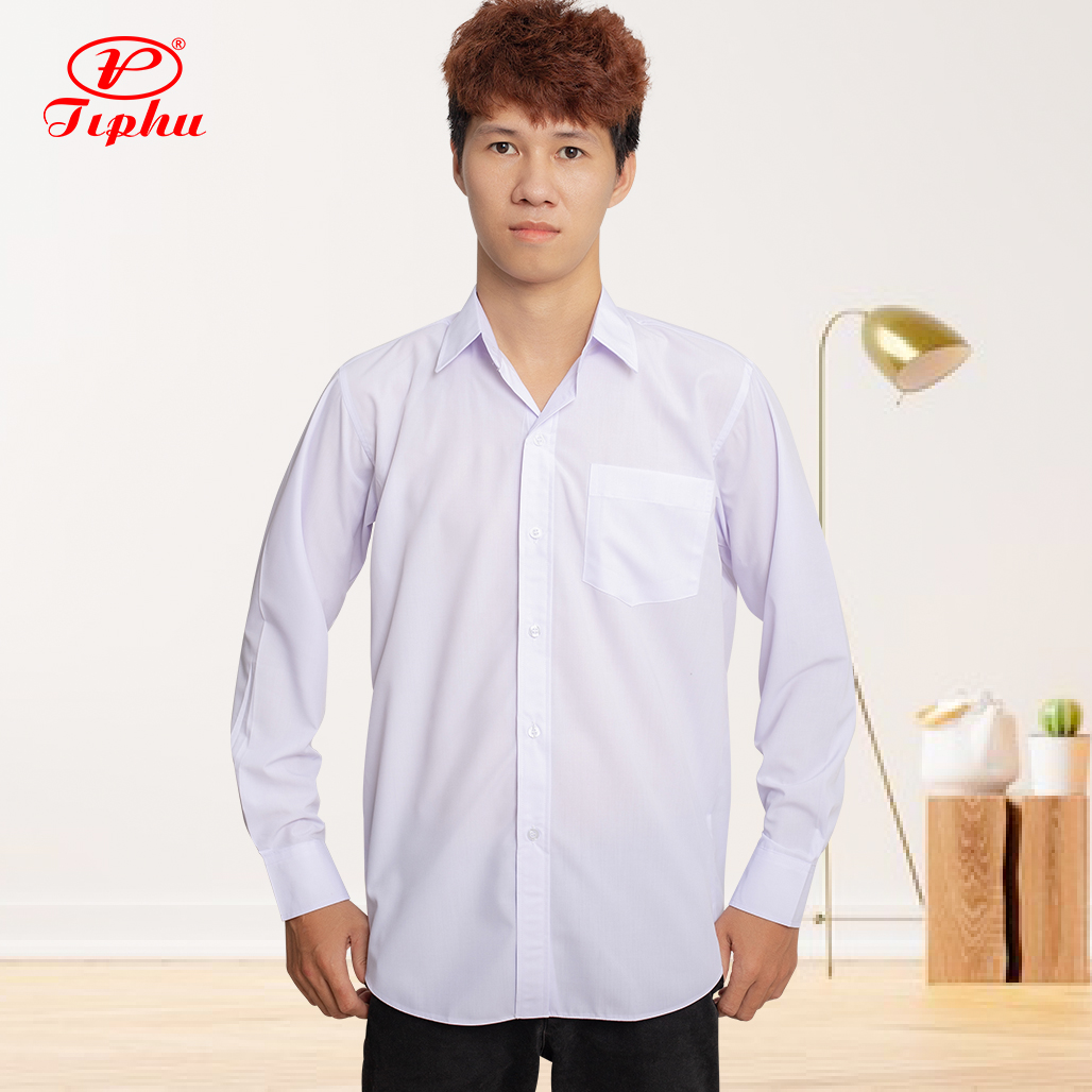 Áo sơ mi trắng tay dài, đồng phục học sinh nam, chất vải KT Silk mềm mại, size từ 20-95kg