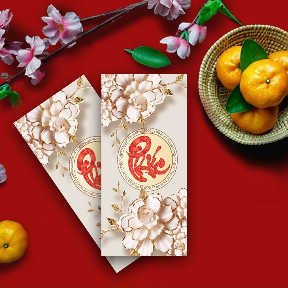 Combo 100 bao lì xì HOA SEN TRẮNG - Giấy bóng c150