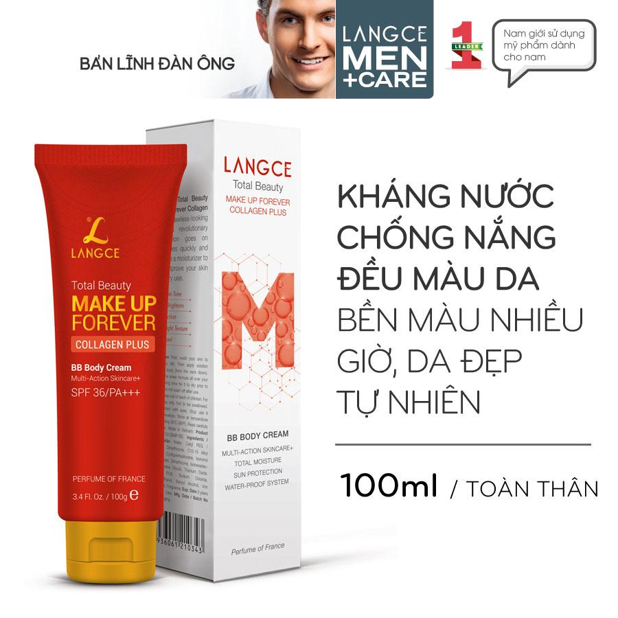 TOTAL BEAUTY TRANG ĐIỂM TOÀN THÂN COLLAGEN+ KHÁNG NƯỚC, CHỐNG NẮNG 100ml LANGCE DÀNH CHO NAM