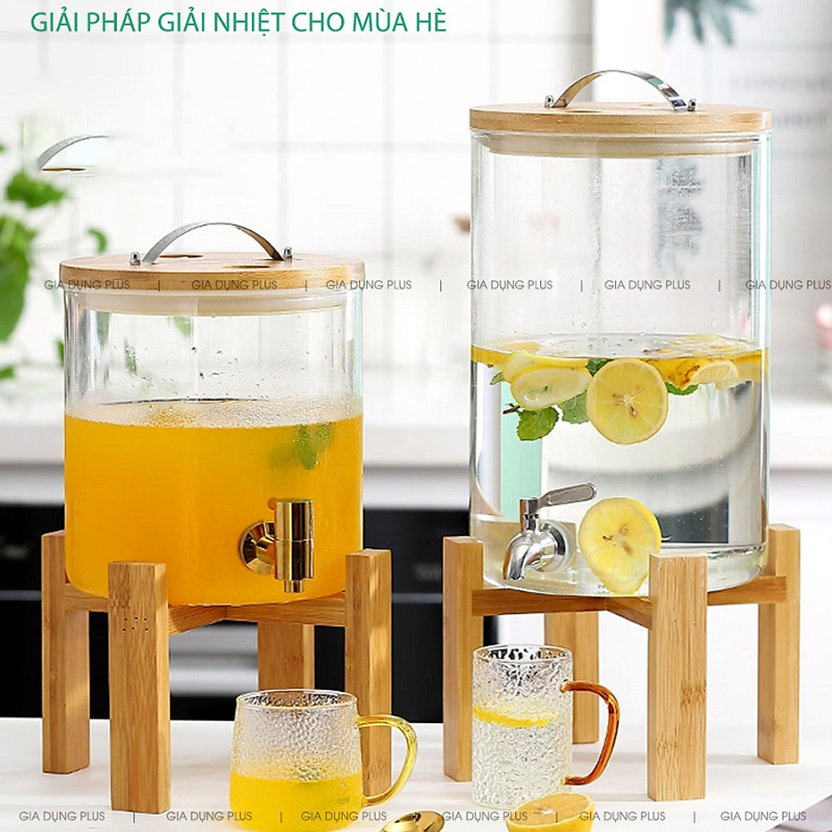 Bình Thủy Tinh Cao Cấp Có Vòi Rót Kèm Kệ Gỗ Sang Trọng