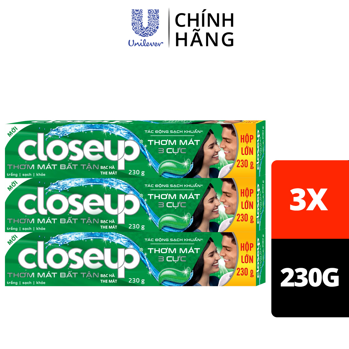 Combo 3 Kem đánh răng Closeup thơm mát bất tận bạc hà the mát 230g