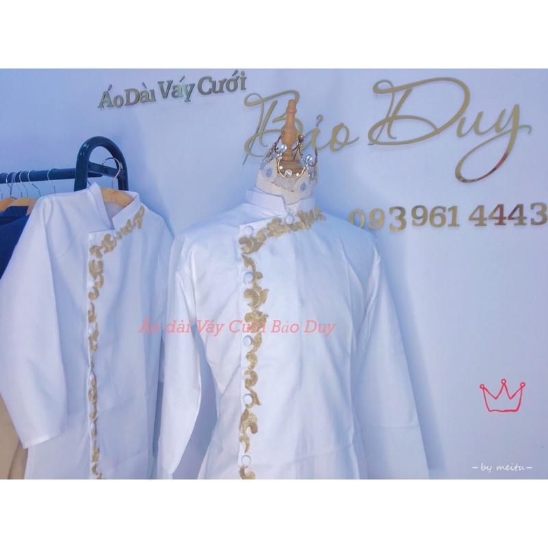 Áo dài Tết gia đình: bé trai- ba mẹ- anh em
