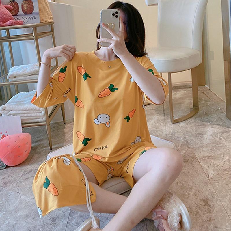 Bộ Đồ Ngủ Ba Món Ngắn Tay Dáng Rộng Xinh Xắn Cho Nữ Mùa Hè Kiểu Hàn Quốc