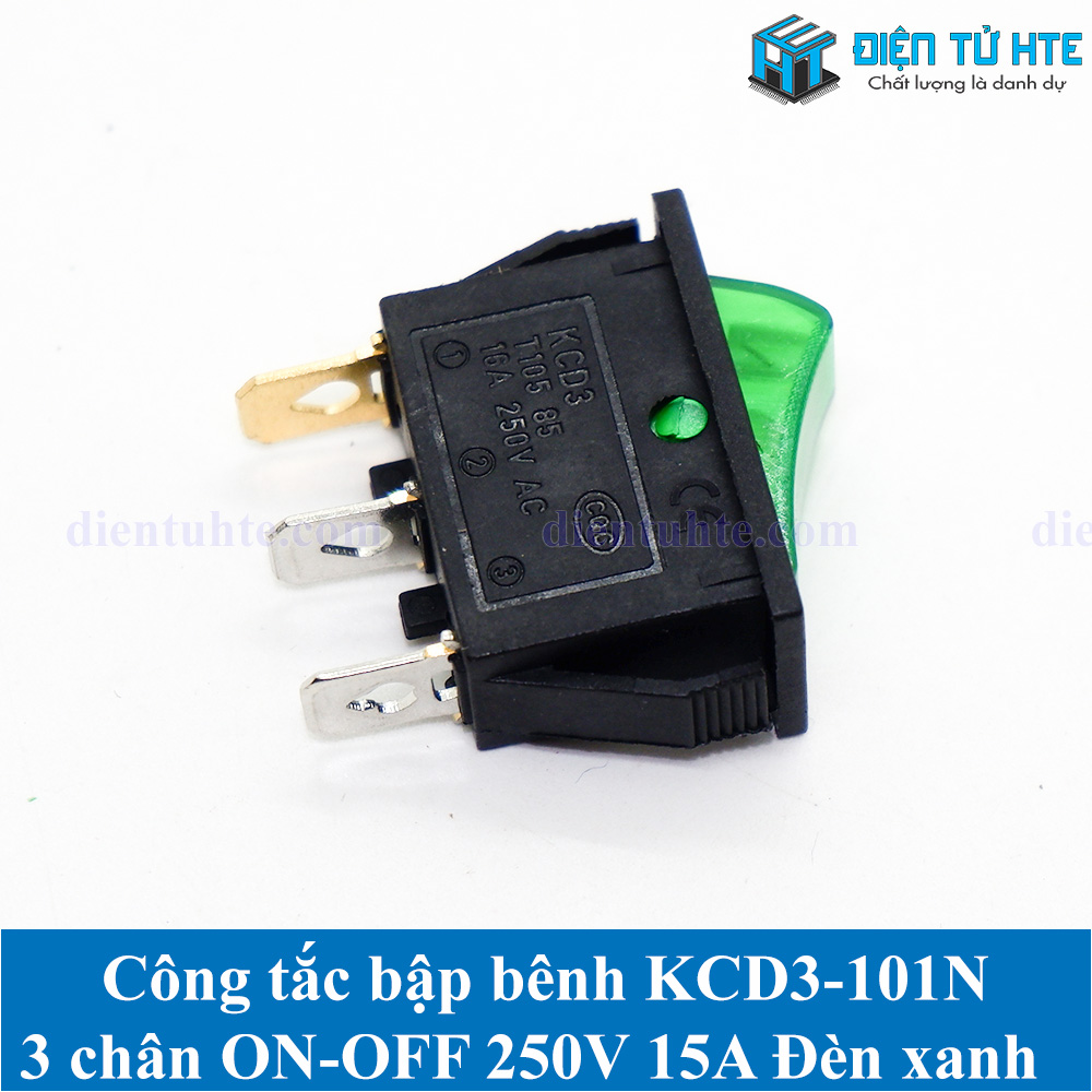 Bộ 2 Công tắc bập bênh KCD3 KCD3-101N 3 chân 250V 16A có đèn