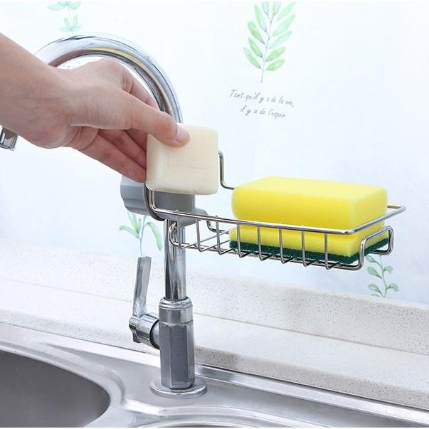 Kệ Để Đồ Rửa Chén Inox - Khay Inox Gắn Vòi Nước Bồn Rửa Chén Siêu Tiện Dụng