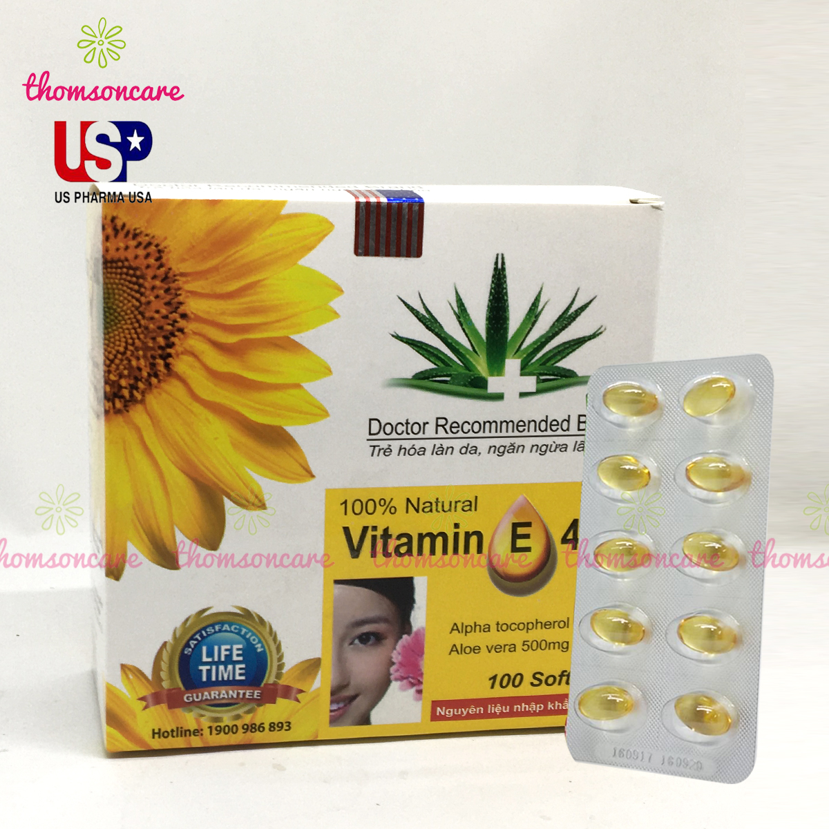 Viên uống Vitamin E 400 hướng dương - Giúp làm đẹp da, ngăn ngừa lão hóa, tốt cho sinh lý, giúp tóc chắc khỏe - Hộp 100v