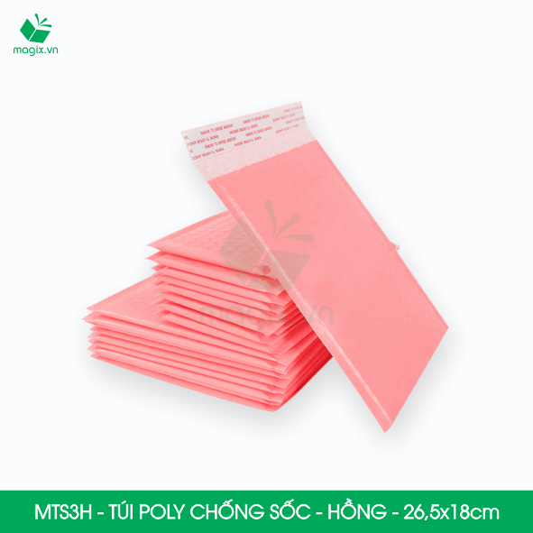 MTS3H - 26.5x18cm - COMBO 100 TÚI GÓI HÀNG CHỐNG SỐC BỌC BÓNG KHÍ MÀU HỒNG PASTEL