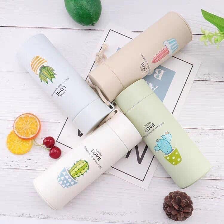 Bình nước in hình xương rồng nhiều màu 400ml cute